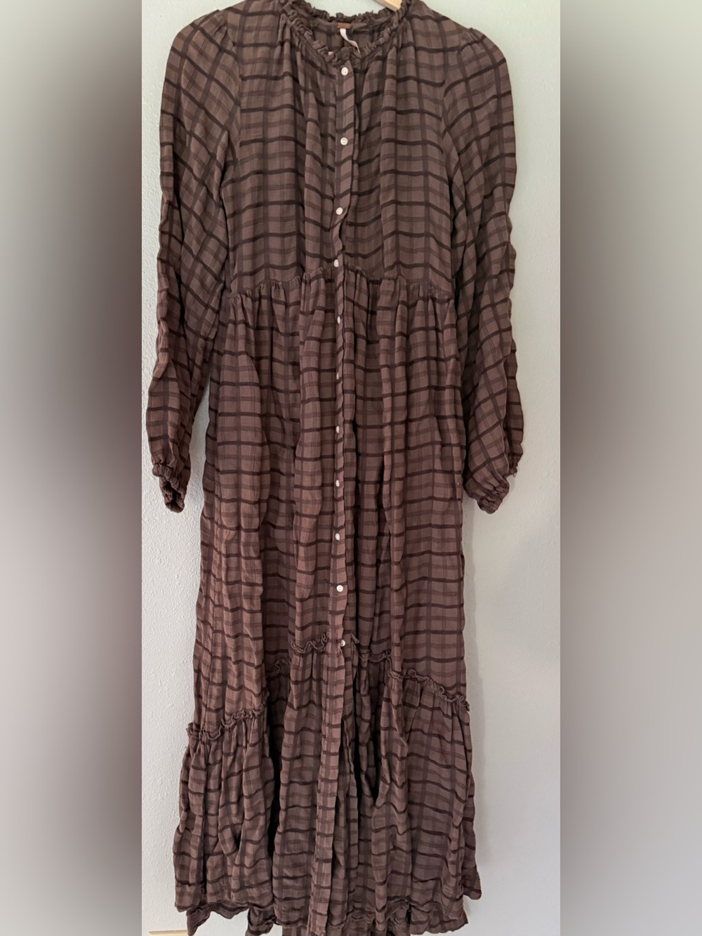 Free people Prairie Maxi Dress with matching slip Mauve w/Black Plaid Like New❤️
